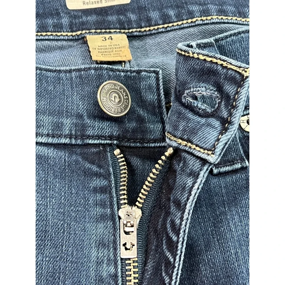 True Religion Jeans Mens 34 Blue Geno Relaxed Slim Horseshoe Made in USA